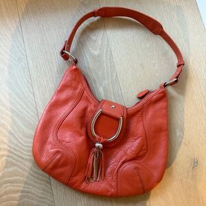 Coldwater Creek Pebbled Leather Orange Fringe Medium Hobo Bag